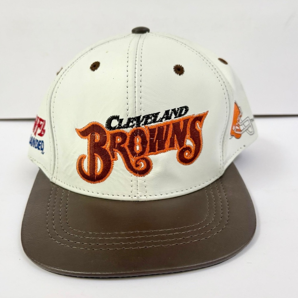 Vintage Cleveland Browns Genuine  Leather Hat Snapback 90s